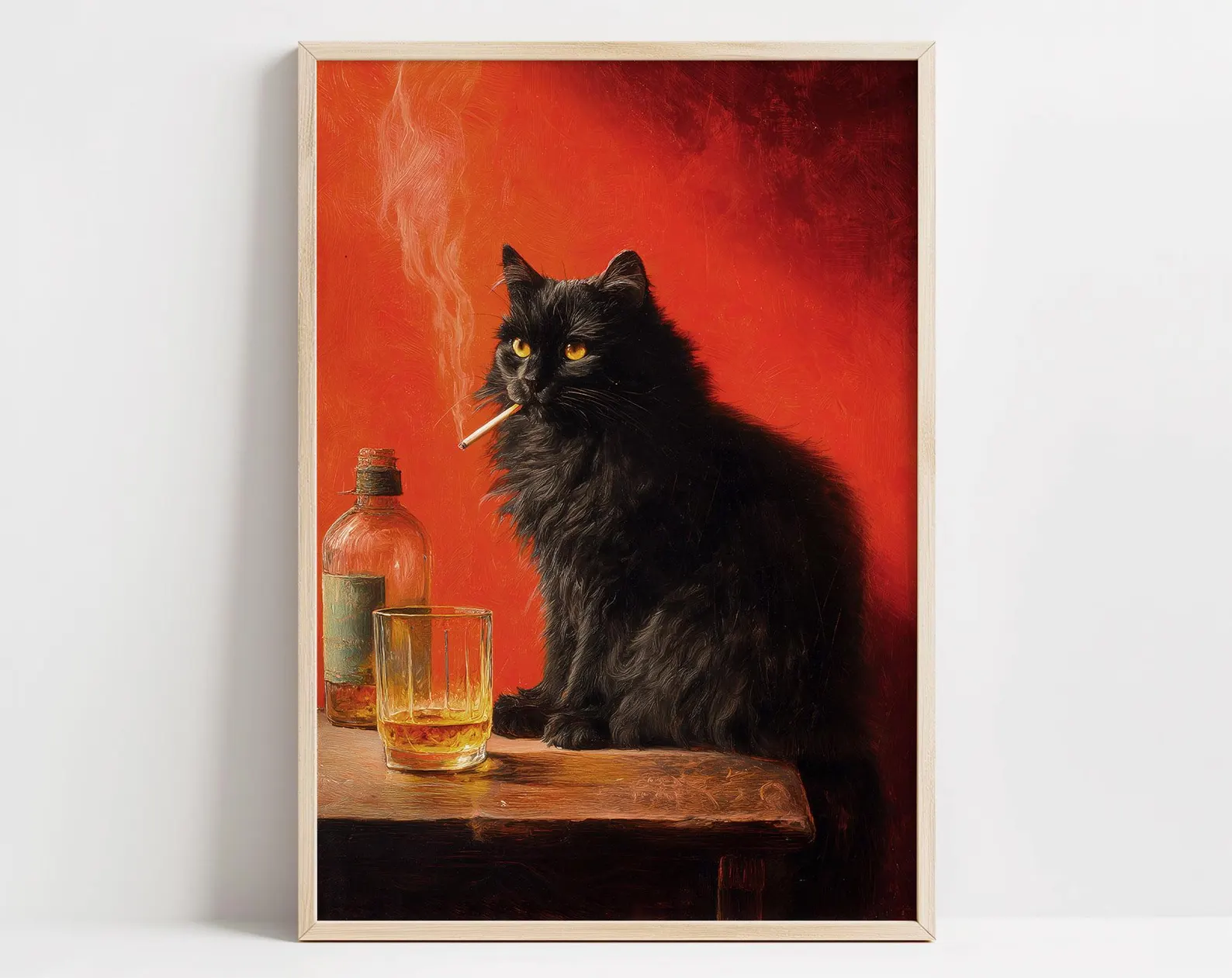 Vintage Fashion Wall Art - Black Cat Smoking a Cigarette Poster,