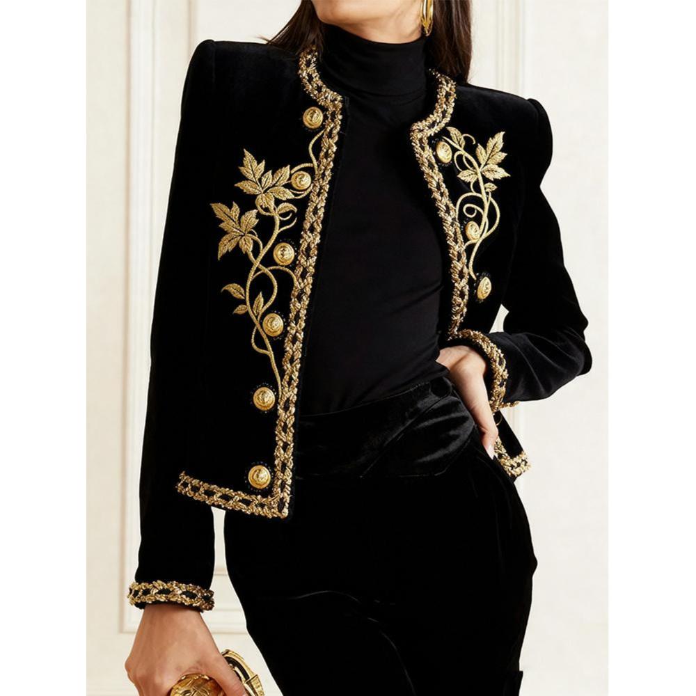 Velvet Blazer Vintage - Plus Size Embroidered Coat Holiday Fashion
