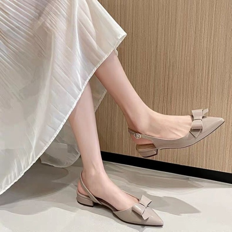 Bow Gentle Medium Heel Baotou  - Vintage And Modern Fashion ulasan dan harga
