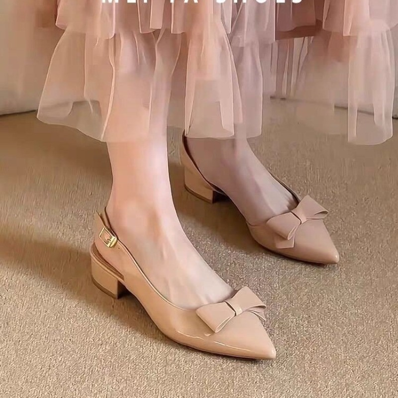 Bow Gentle Medium Heel Baotou  - Vintage And Modern Fashion ulasan dan harga
