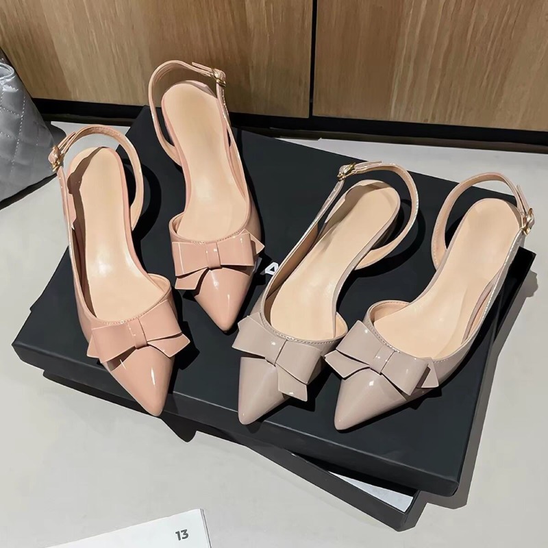 Bow Gentle Medium Heel Baotou  - Vintage And Modern Fashion ulasan dan harga
