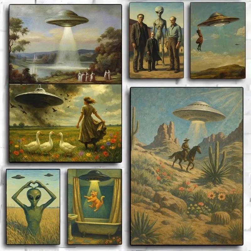 UFO Victorian Landscape Art Pr - Vintage Fashion Wall Art ulasan dan harga