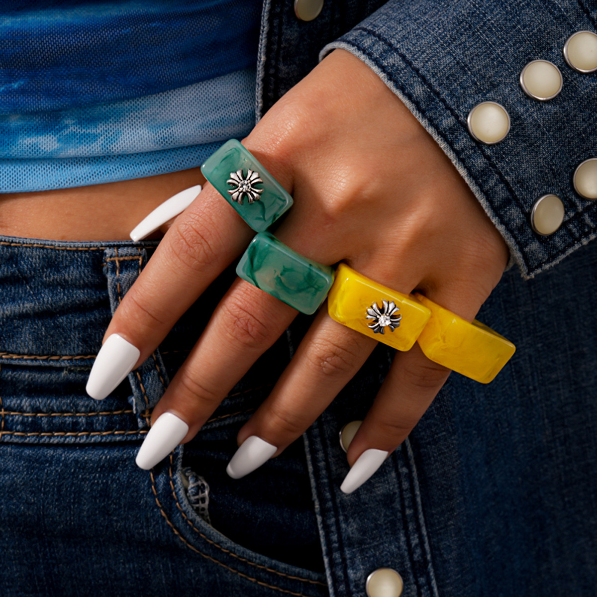 Geometric Resin Cross Ring Vin - Vintage Fashion Rings ulasan dan harga