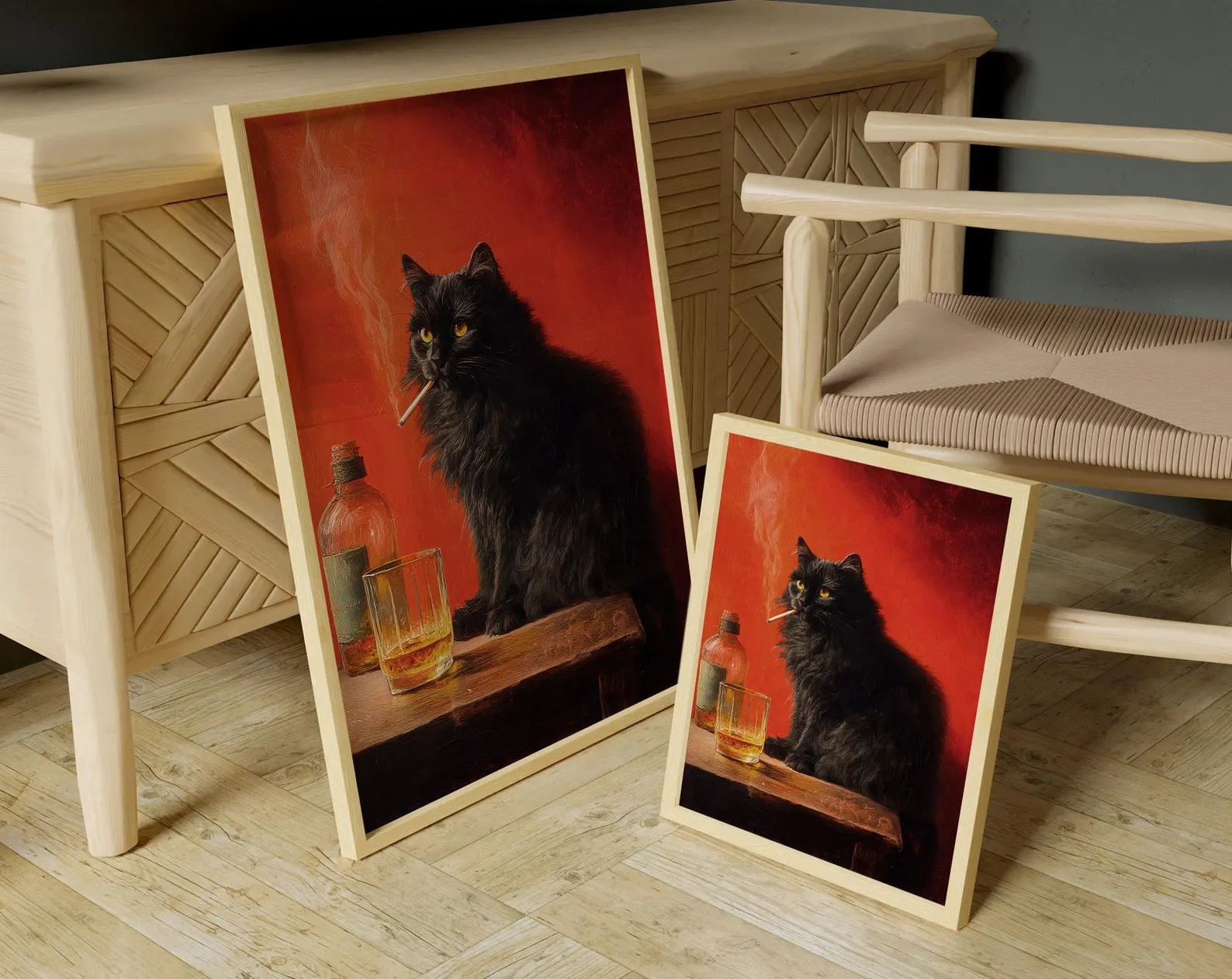 Black Cat Smoking a Cigarette  - Vintage Fashion Wall Art ulasan dan harga