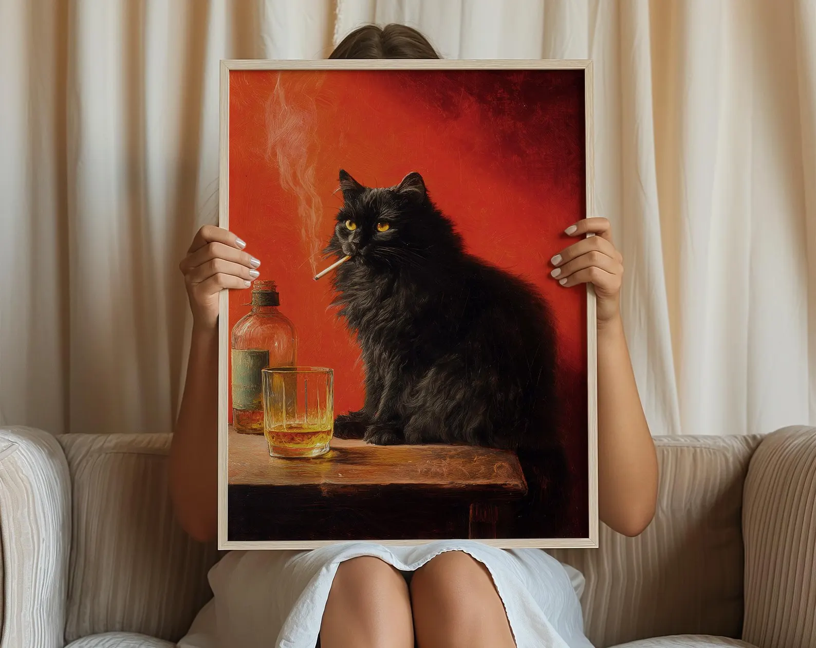 Black Cat Smoking a Cigarette  - Vintage Fashion Wall Art ulasan dan harga
