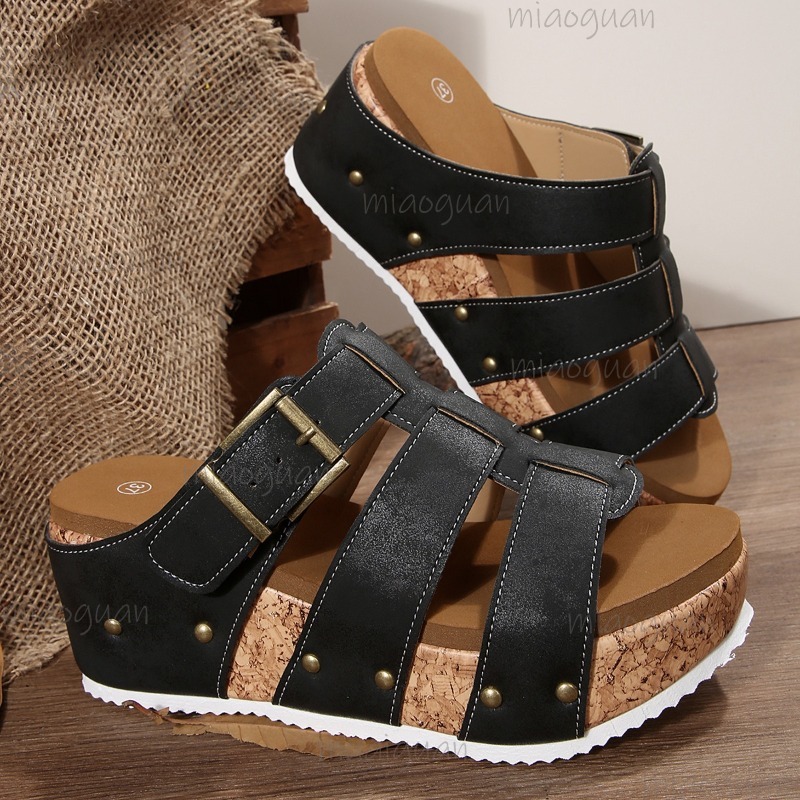 Vintage Buckle Strap Wedge Sli - Vintage And Modern Fashion ulasan dan harga