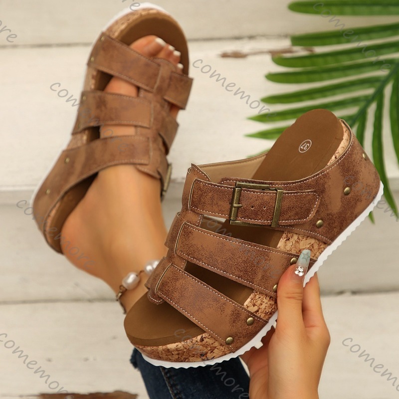 Vintage Buckle Strap Wedge Sli - Vintage And Modern Fashion ulasan dan harga