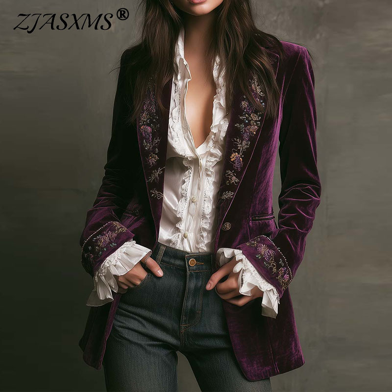 New Women Winter Coats and Jac - Velvet Blazer Vintage ulasan dan harga