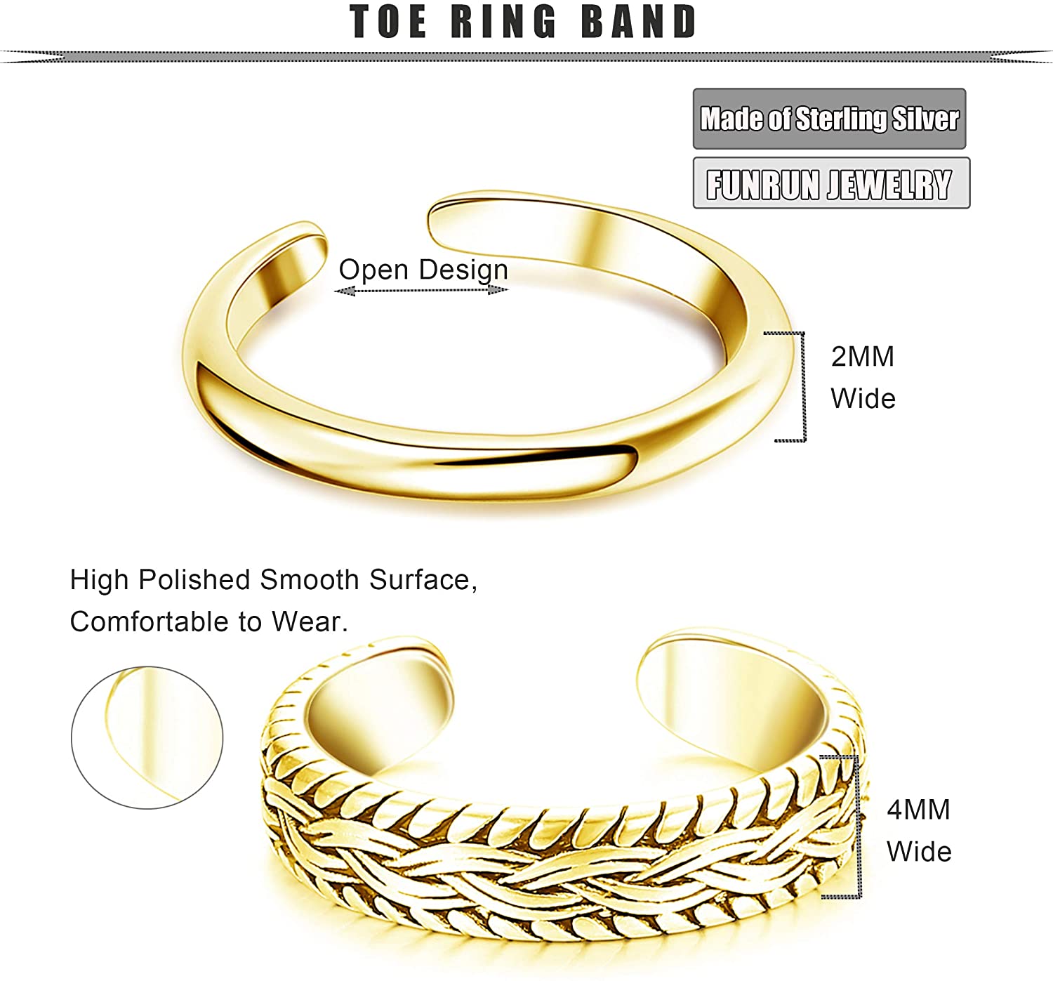 2 PCS Stainless Steel Toe Ring - Vintage Fashion Rings ulasan dan harga