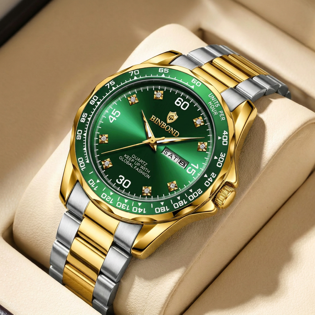 1pcs men watch green dial doub - Vintage Fashion Week ulasan dan harga