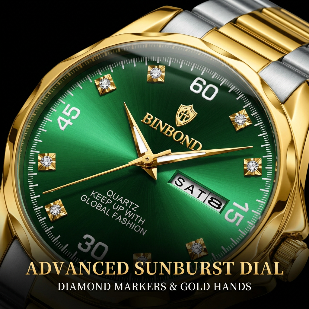 1pcs men watch green dial doub - Vintage Fashion Week ulasan dan harga