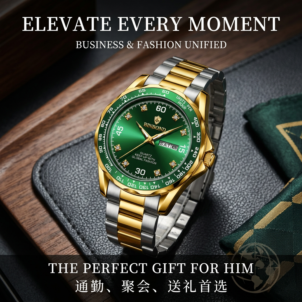1pcs men watch green dial doub - Vintage Fashion Week ulasan dan harga