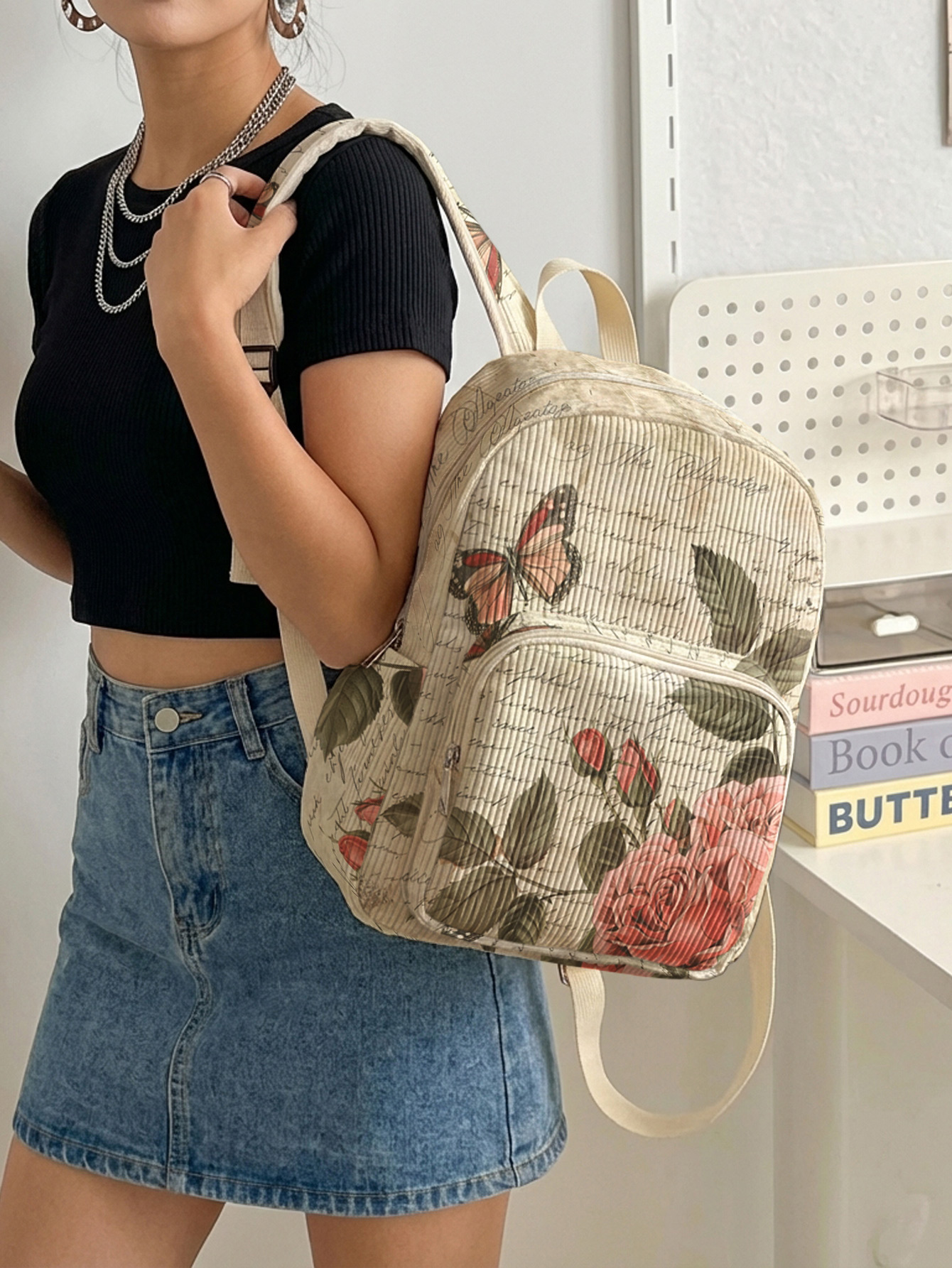 Vintage Roses & Butterfly Prin - Vintage Fashion Boutique ulasan dan harga