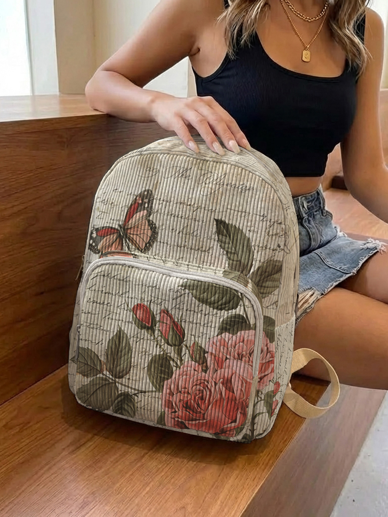 Vintage Roses & Butterfly Prin - Vintage Fashion Boutique ulasan dan harga