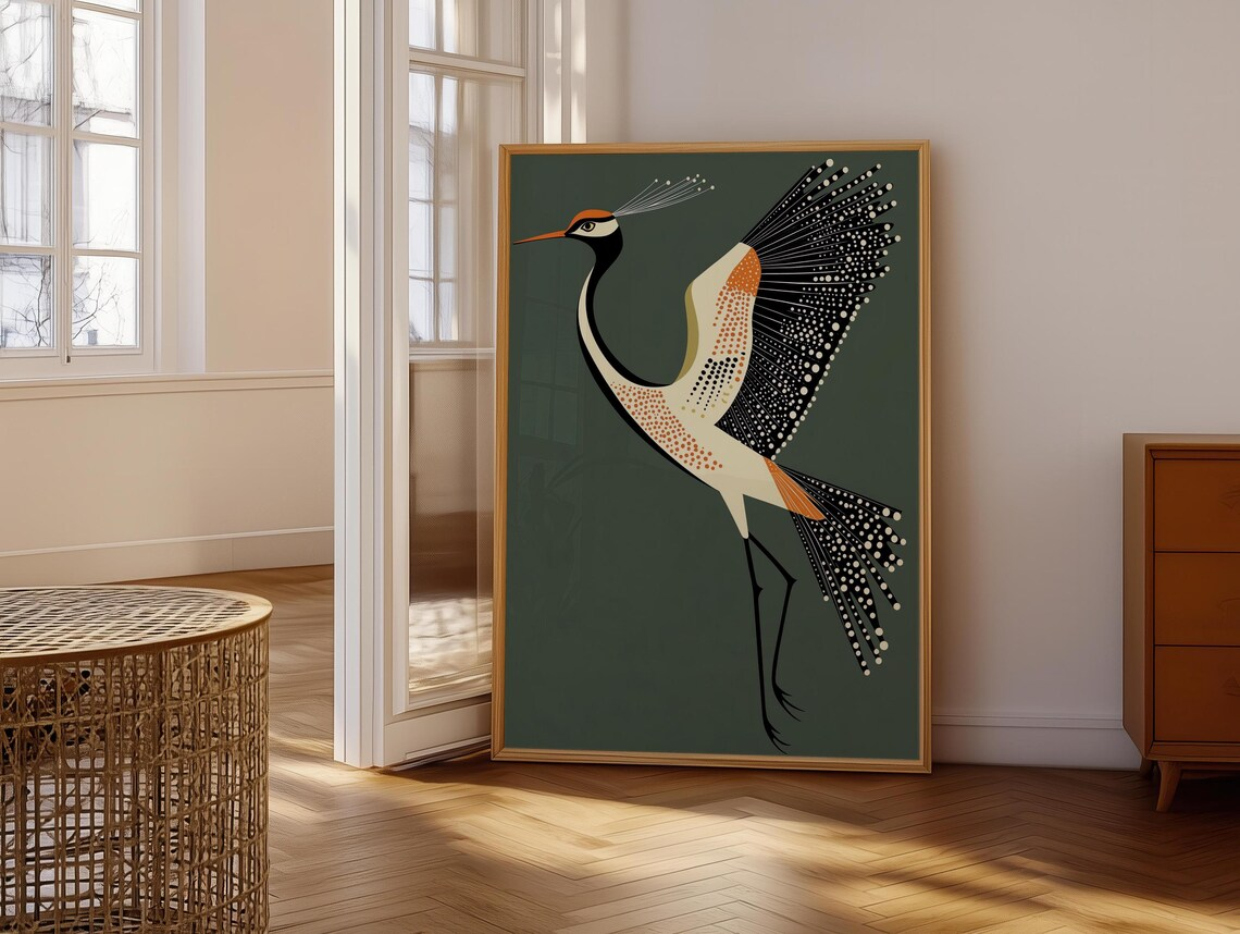 Fancy Flying Crane, Art Deco W - Vintage Fashion Wall Art ulasan dan harga