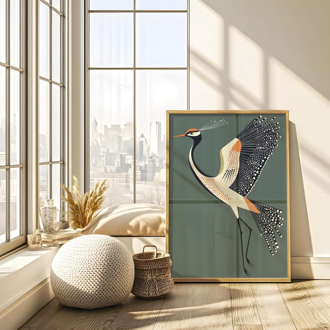Fancy Flying Crane, Art Deco W - Vintage Fashion Wall Art ulasan dan harga