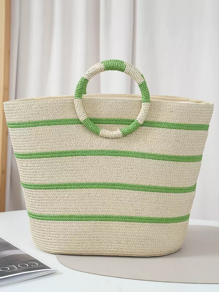 striped Tote grass woven bag s - Vintage Fashion Rings ulasan dan harga