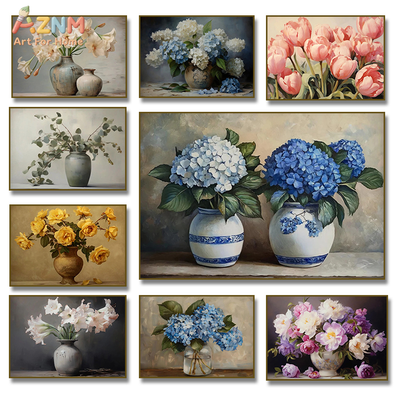 AZNM Vintage Flower Vase Canva - Vintage Fashion Wall Art ulasan dan harga